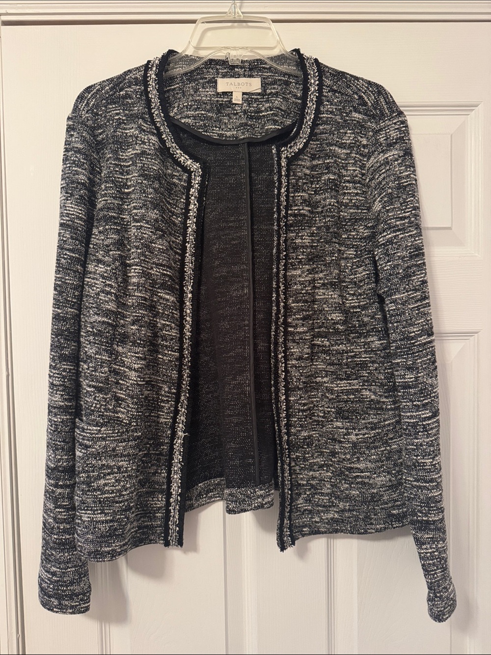 Talbots Black & White Marled Open-Front Cardigan
